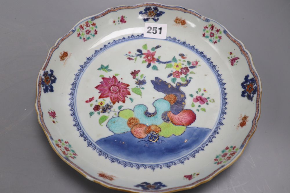 Two Chinese famille rose tobacco leaf plates, 18th century